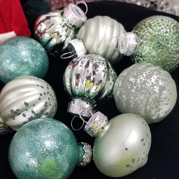 9 Blue Green Glass Feather Christmas Tree Ornaments Pastel Mint Teardrop Mercury - Picture 4 of 4